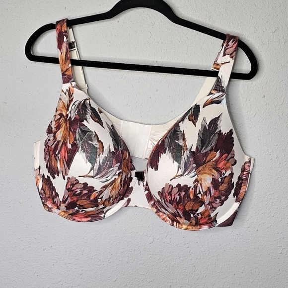 Cacique Intuition Full Coverage Womens Bra 40DDD Ivory Cream Brown Fall Leaves - Picture 1 of 11